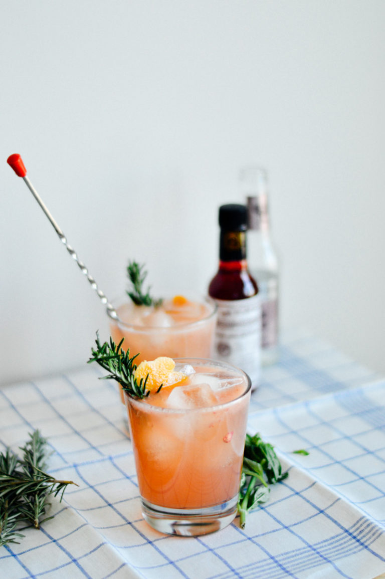 Grapefruit Bourbon Cocktail with Basil Syrup By Gabriella