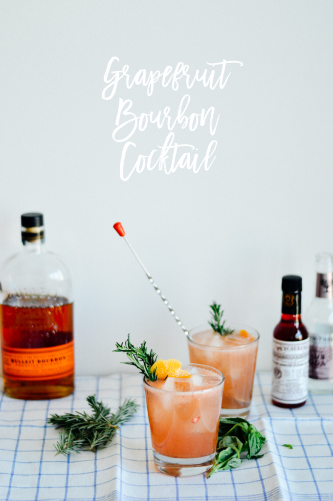 Grapefruit Bourbon Cocktail with Basil Syrup By Gabriella
