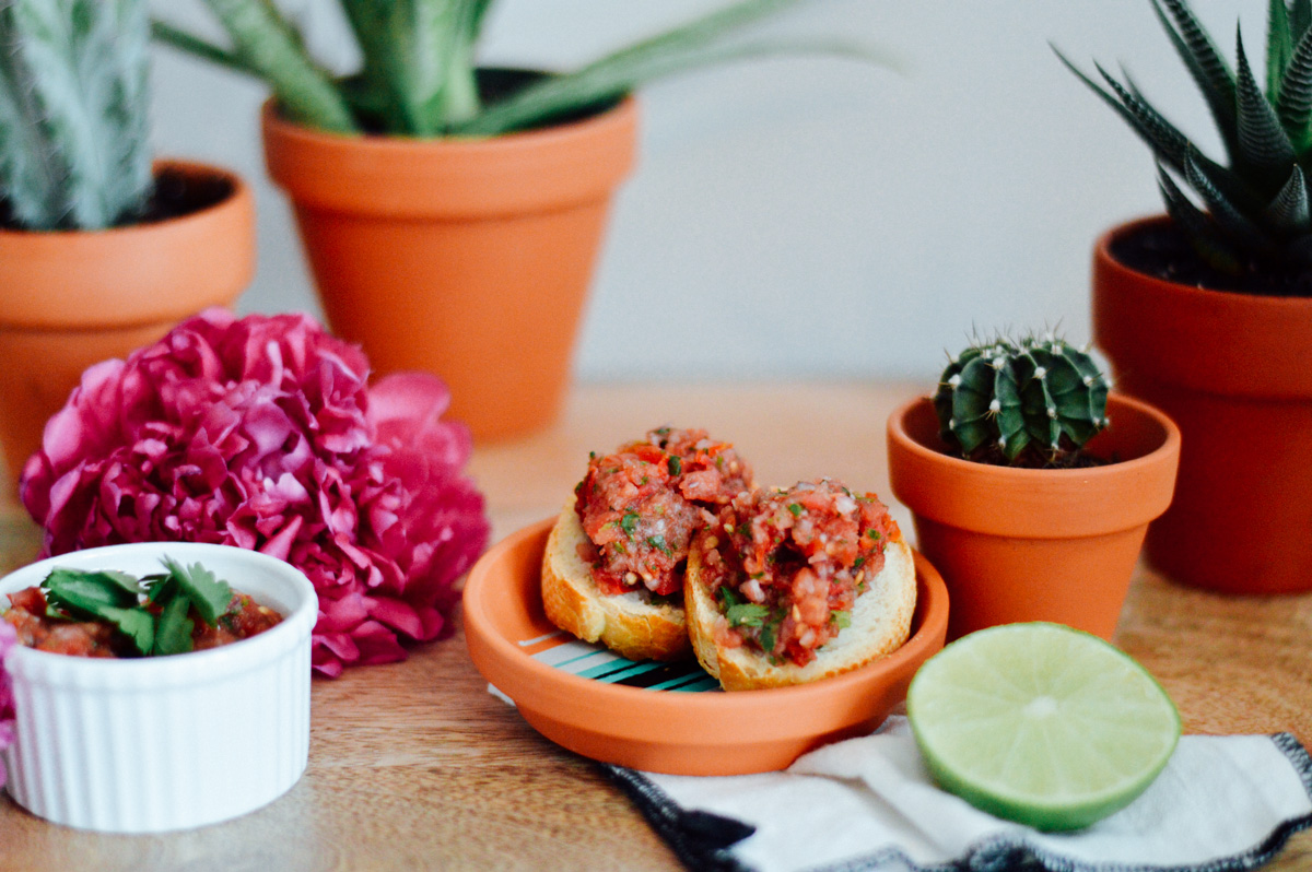 For your Cinco de Mayo party needs - an easy recipe for Mexican Bruschetta with cilantro, fresh lime, and more / bygabriella.co