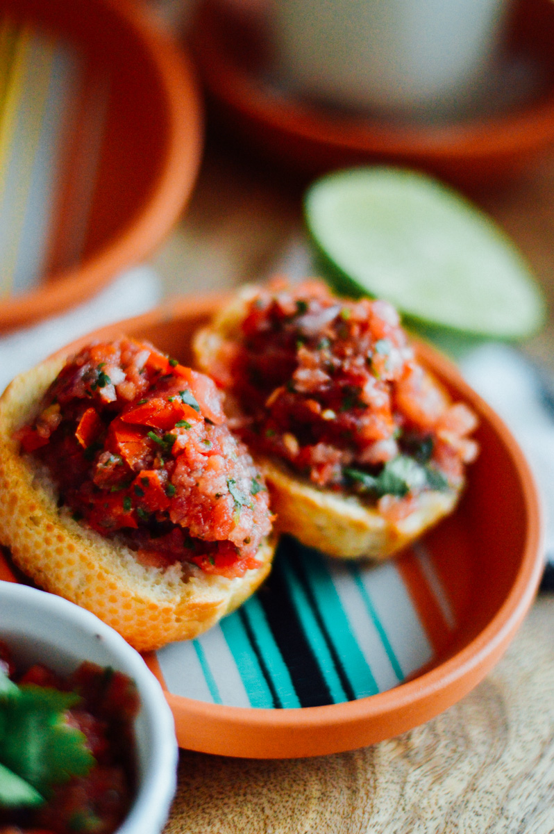 Colorful, flavorful, and easy to make Mexican Bruschetta for Cinco de Mayo / bygabriella.co