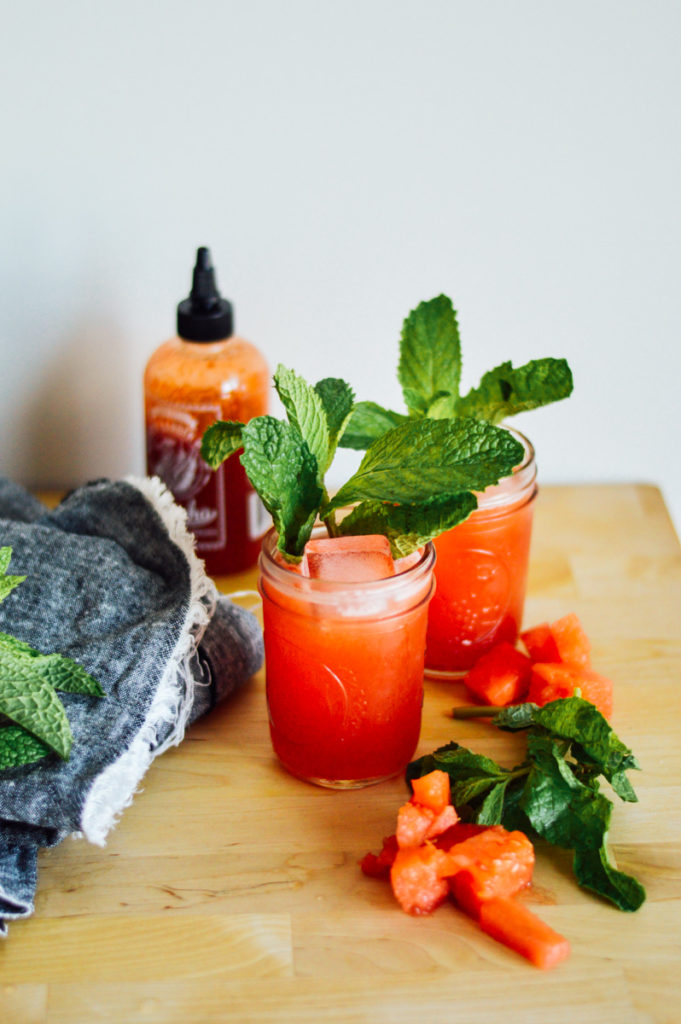 A tasty, sweet Sriracha Watermelon Cooler drink recipe with a kick / bygabriella.co