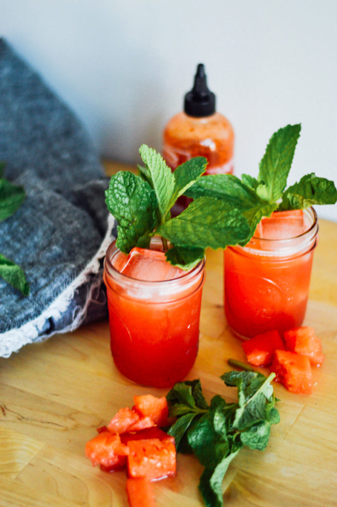 A tasty, sweet Sriracha Watermelon Cooler drink recipe with a kick / bygabriella.co