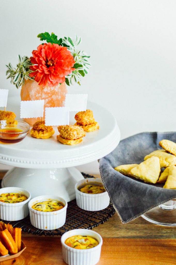 Throw your very own mini brunch party, complete with mini chicken and waffles, mini churros, and a mini quiche recipe | bygabriella.co