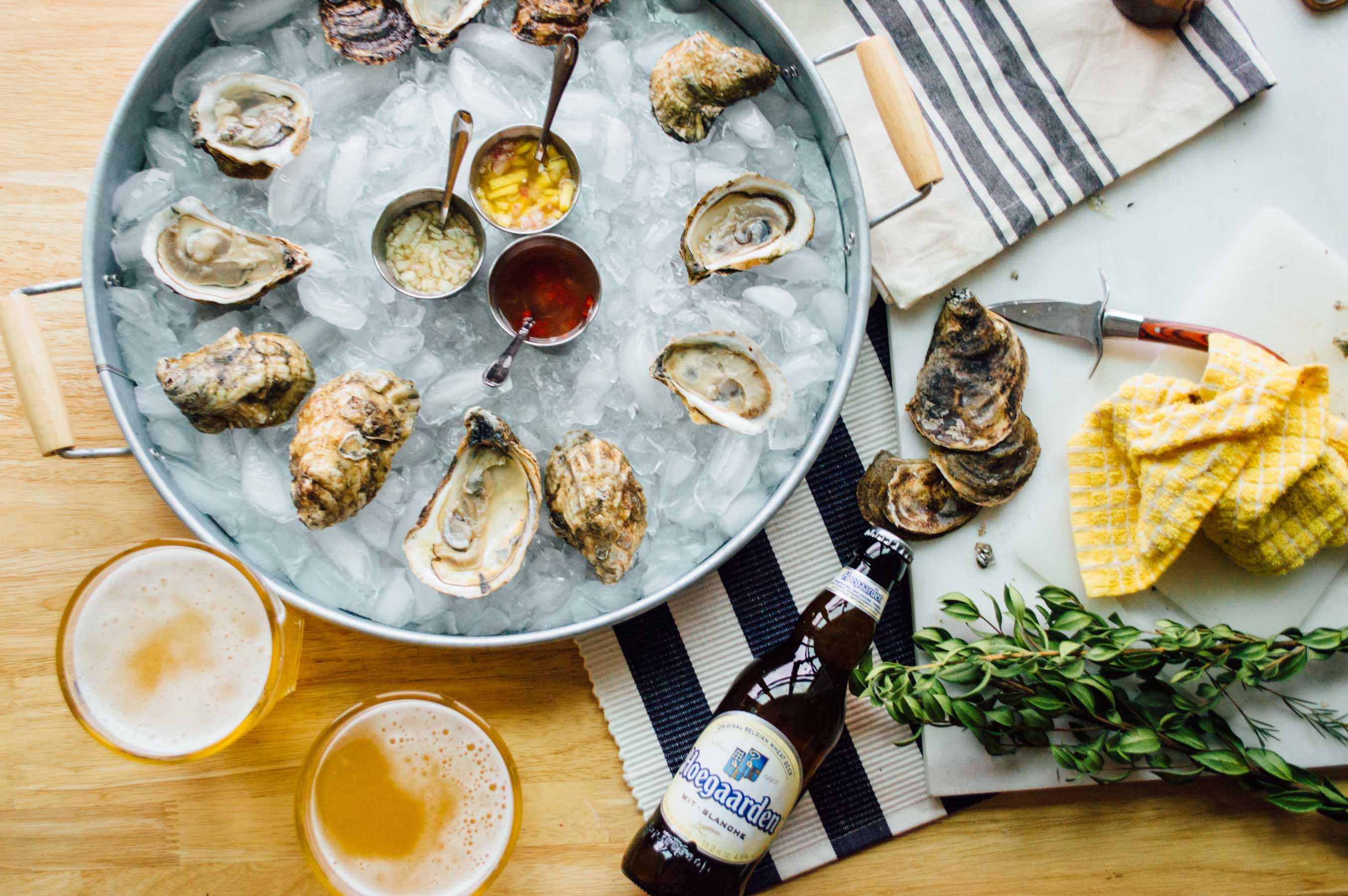 It's Who-Gaar-Den! Loved pairing this sweet Hoegaarden beer with 3 mignonette recipes for a little indoor oyster fest | bygabriella.co