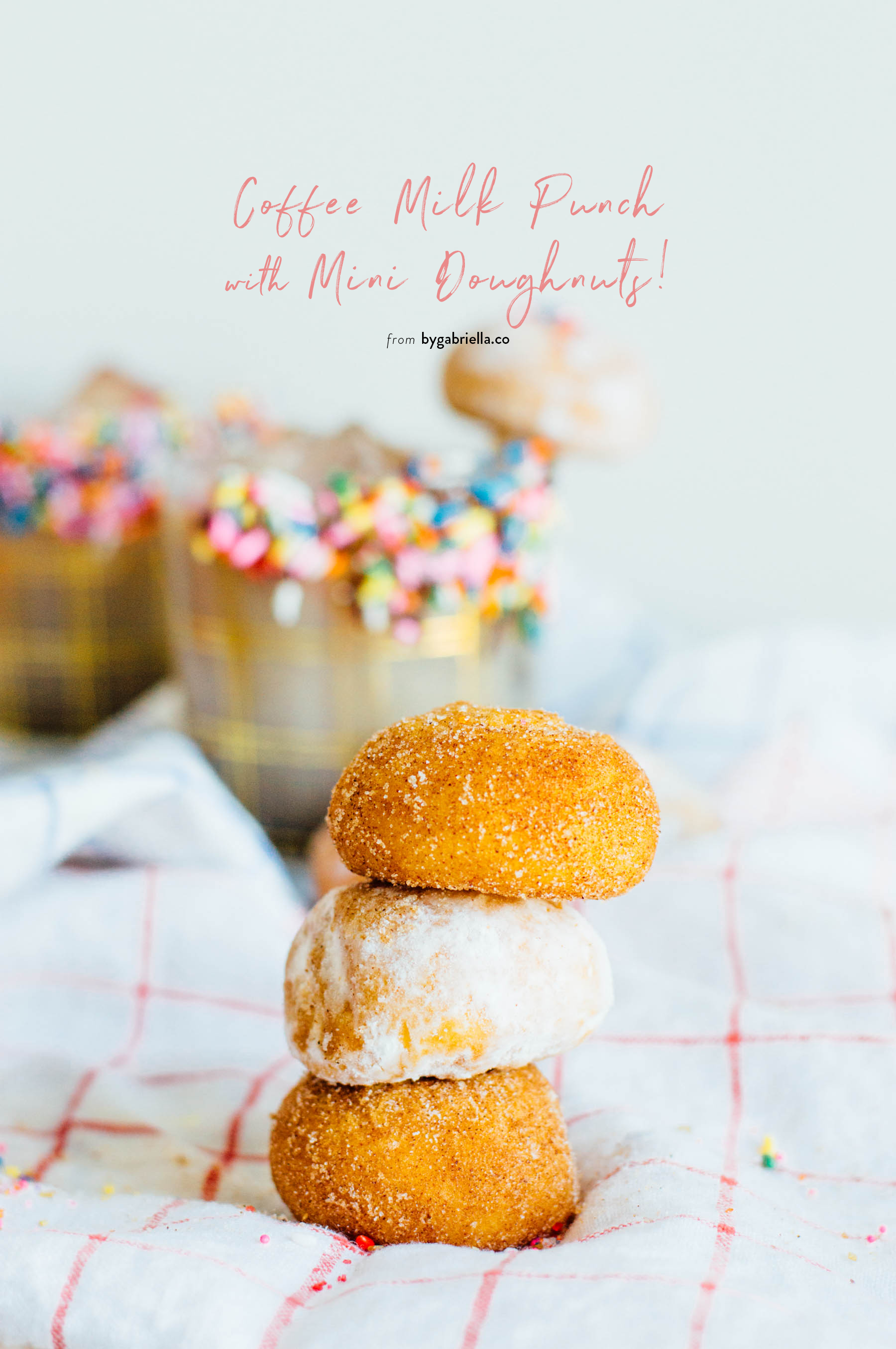 Coffee Milk Punch with coffee tequila and mini doughnuts on the side | bygabriella.co