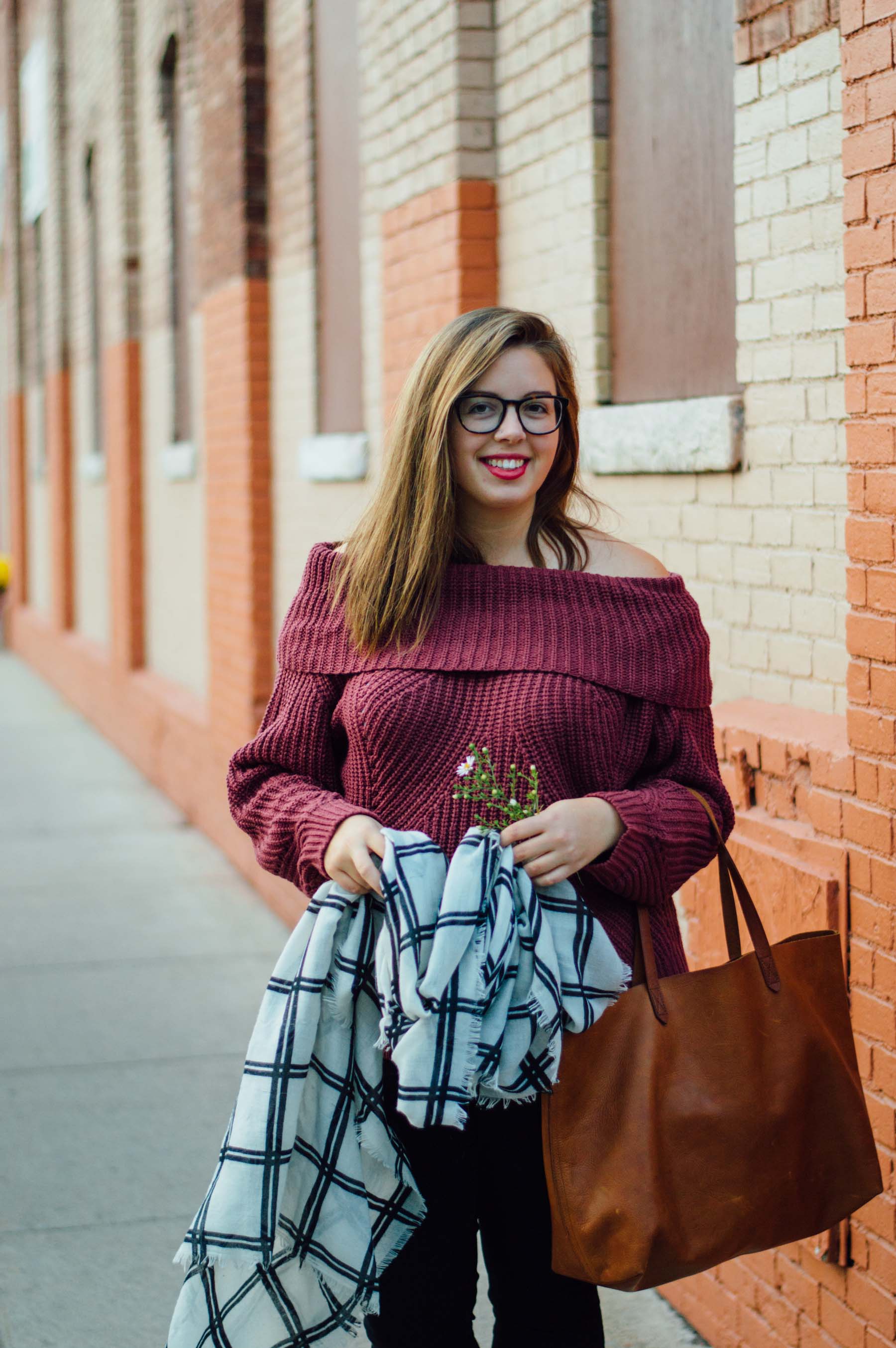An off the shoulder sweater in crimson from Tobi, fit for the fall to winter transition | bygabriella.co