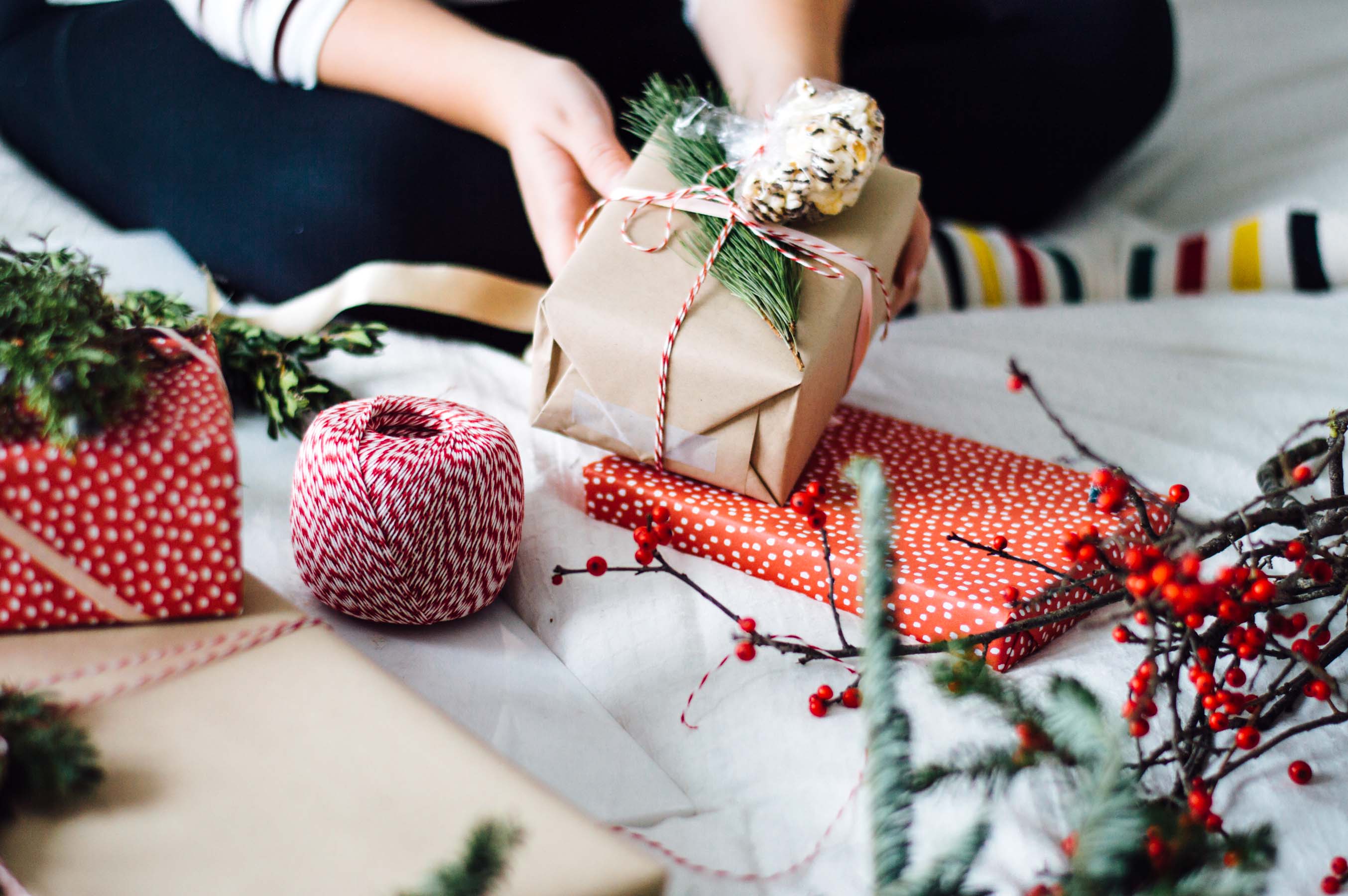 Holiday Gift Wrapping tips, including using fresh greenery and a few surprises | bygabriella.co