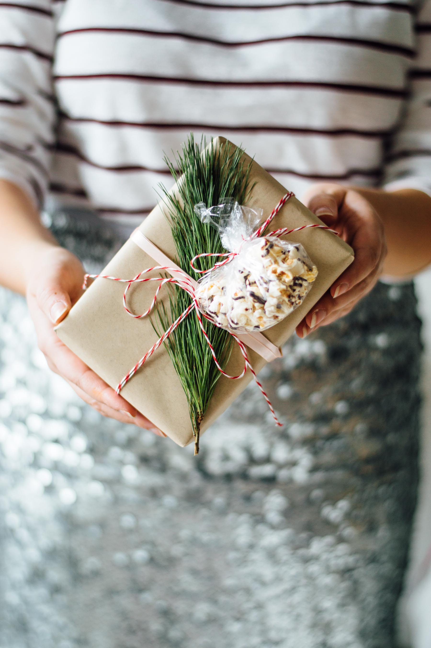 Holiday Gift Wrapping tips, including using fresh greenery and a few surprises | bygabriella.co