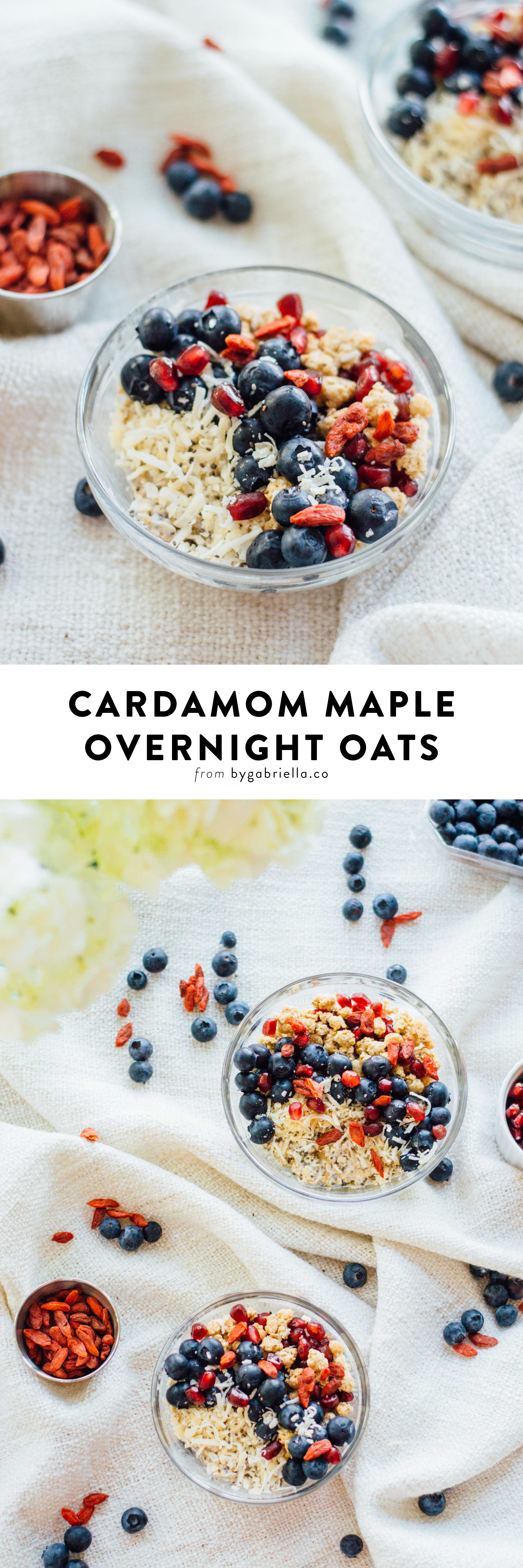 Super easy & tasty Cardamom Maple Overnight Oats breakfast recipe. Let it sit in the fridge overnight then grab and go in the morning! | Full recipe at bygabriella.co