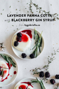 Lavender Panna Cotta recipe with Blackberry, Rosemary, & Gin Syrup. Super easy to make and perfect for Spring! | By Gabriella