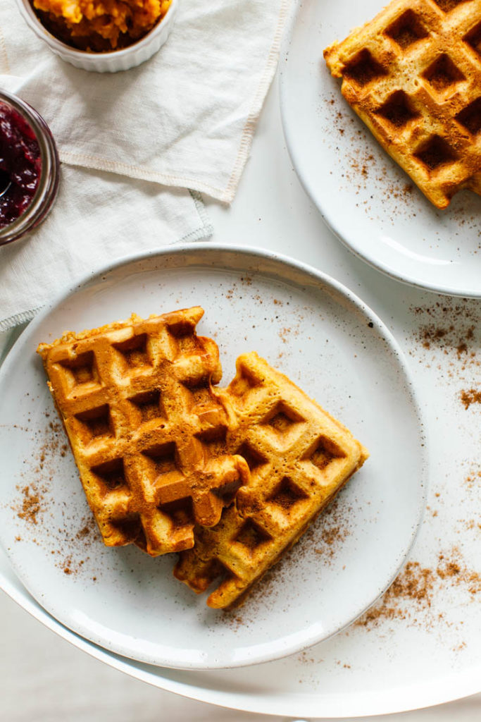 Roasted Butternut Squash Waffles with Balsamic Cranberry Sauce