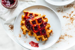 Roasted Butternut Squash Waffles with Balsamic Cranberry Sauce | bygabriella.co