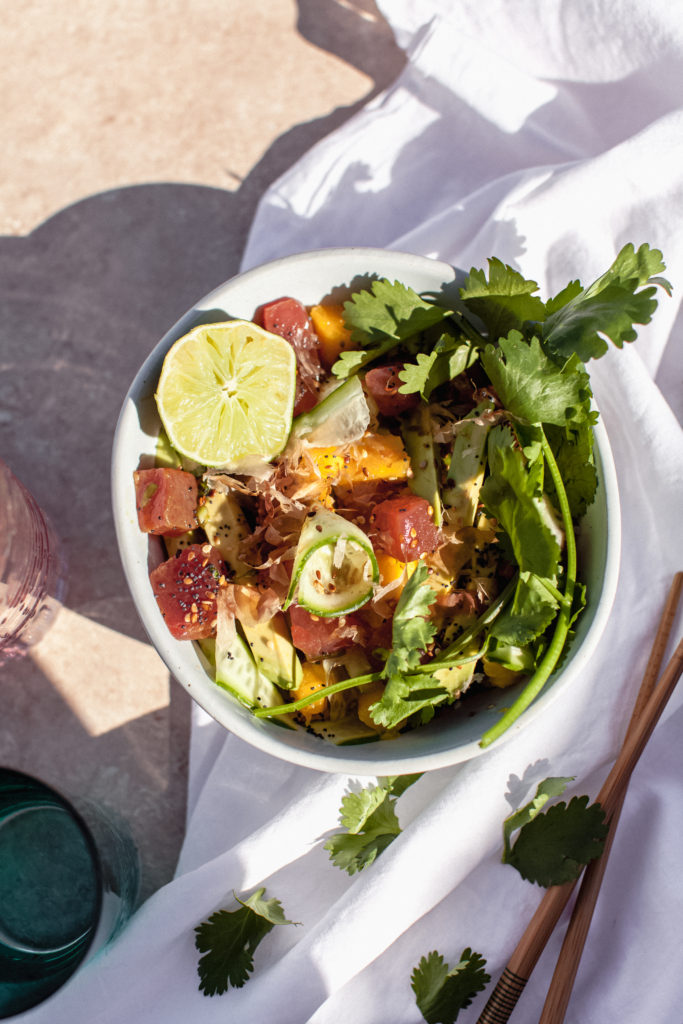 Ahi Tuna Poké Bowl Recipe with Mango & Avocado - make it right at home! | bygabriella.co @gabivalladares