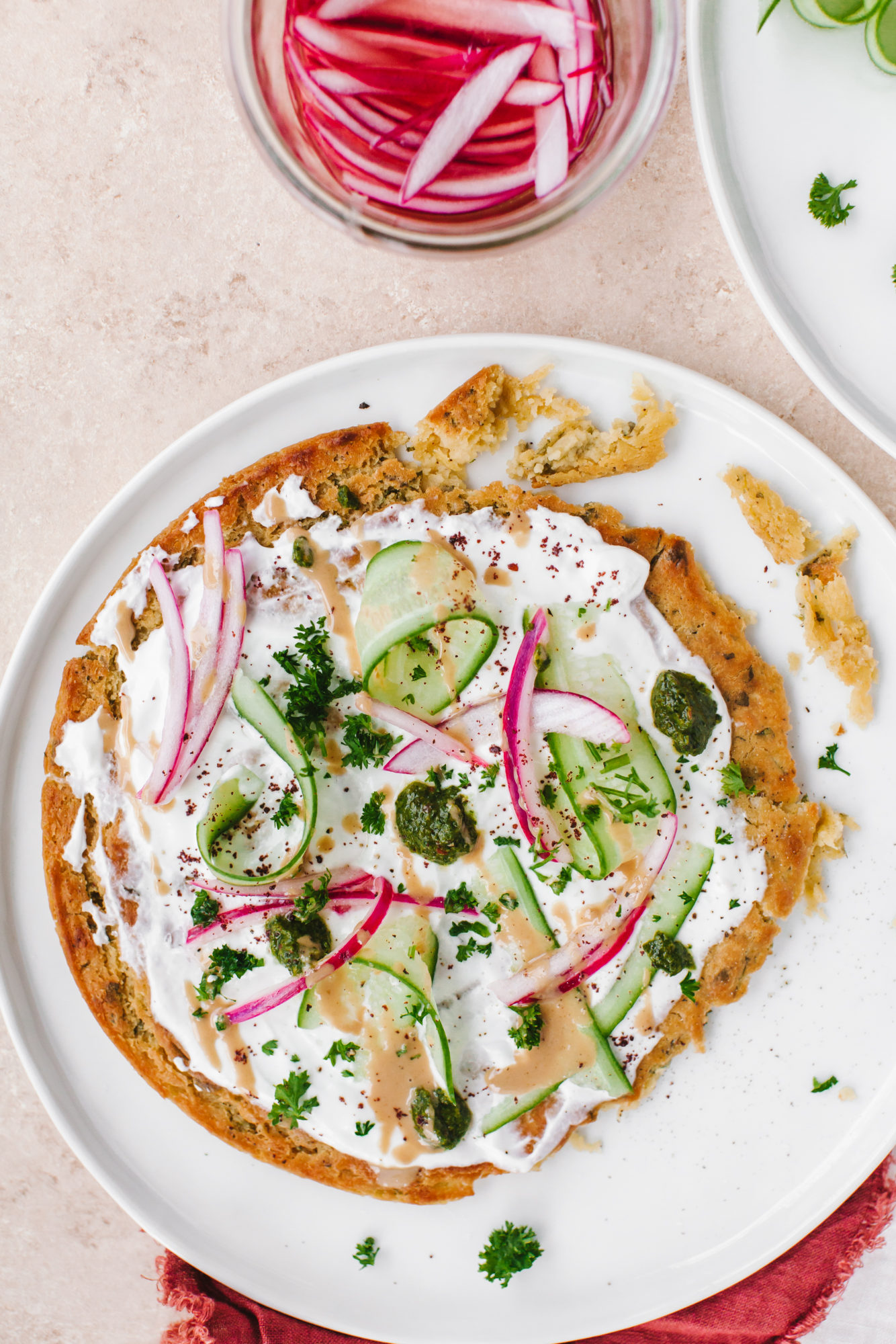 Falafel Flatbread with Greek Yogurt and Cucumbers By Gabriella